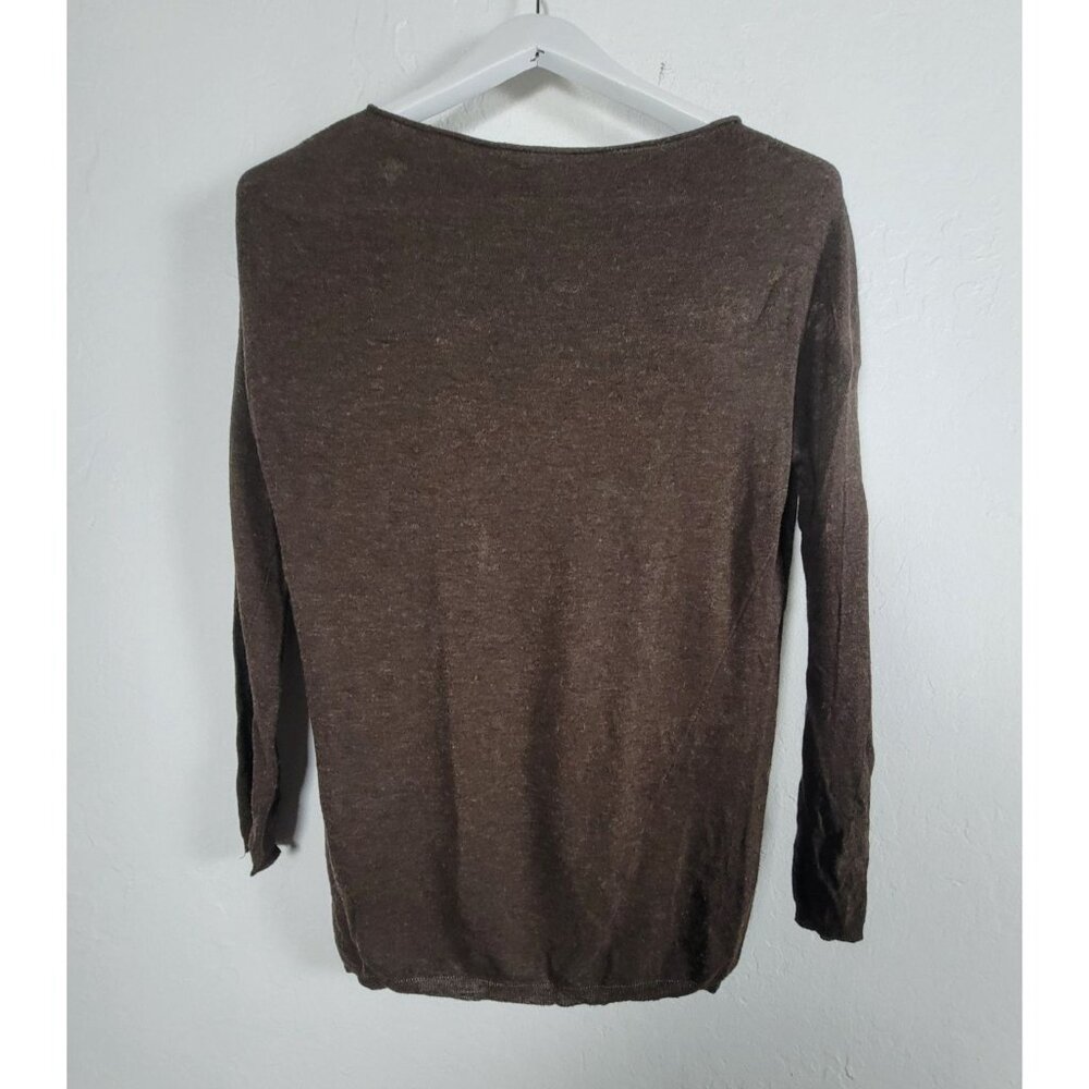 Vince Womens Brown Wool Blend Knit Pullover Sweater XS Boat Neck Long Sleeve